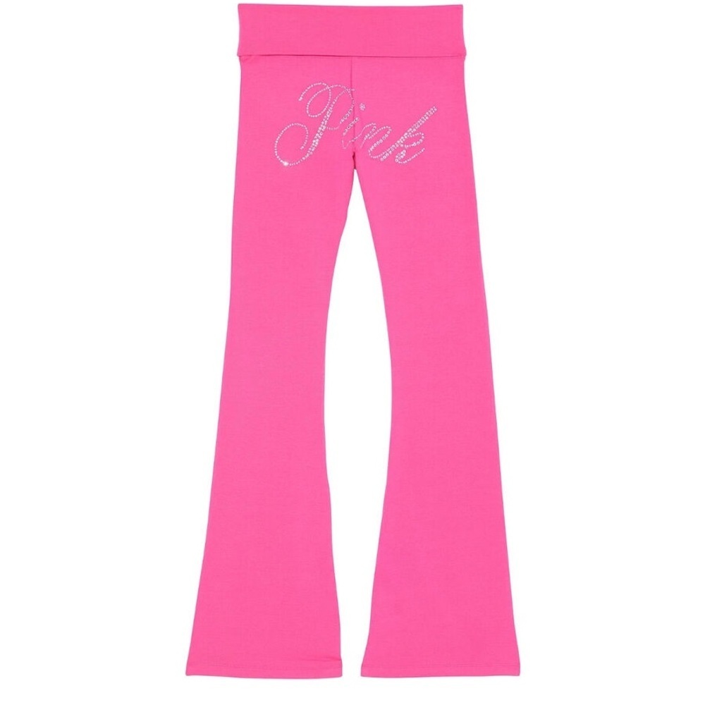 VICTORIA'S SECRET PINK LIMITED EDITION CARMINE ROSE BLING FLARE LEGGINGS - Picture 1 of 10